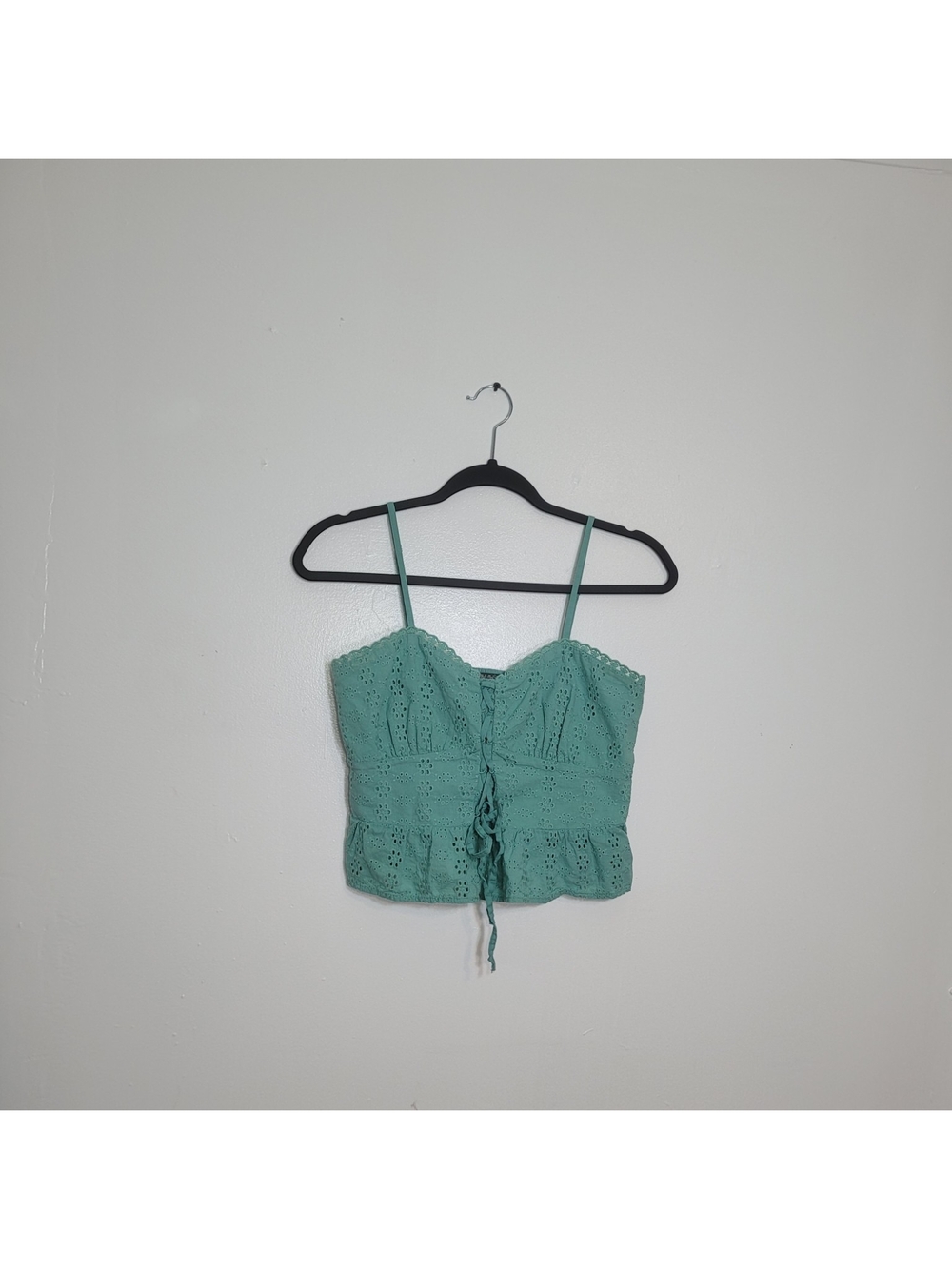 Wild Fable Green Strappy Eyelet Lace Up Peplum Corset Tank Crop Top Size S
